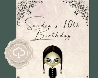 Wednesday Birthday Invitation, Addams Family Digital Invitation, Wednesday Addams, Digital Download Invitation, 5X7 Digital Download