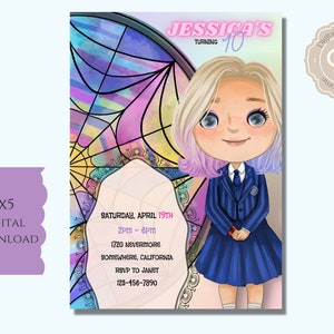 Enid Birthday Invitation, Addams Family Digital Invitation, Enid Sinclair Invite, Digital Download Invitation, 5X7 Digital Download,