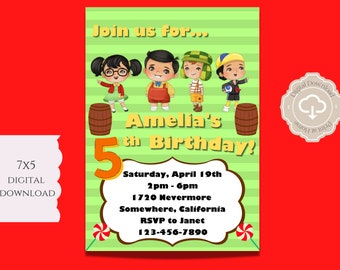 Invitación de cumpleaños de Chilindrina, Invitación digital de la familia Chavo, Chavo Del Ocho, Invitación de descarga digital, Descarga digital 5X7, Quico
