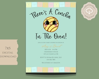 Concha Baby Shower Green, Concha Baby Shower Invitation, Concha in the Oven Invite, Concha Baby Shower, Digital Invitation Download 5x7 IN