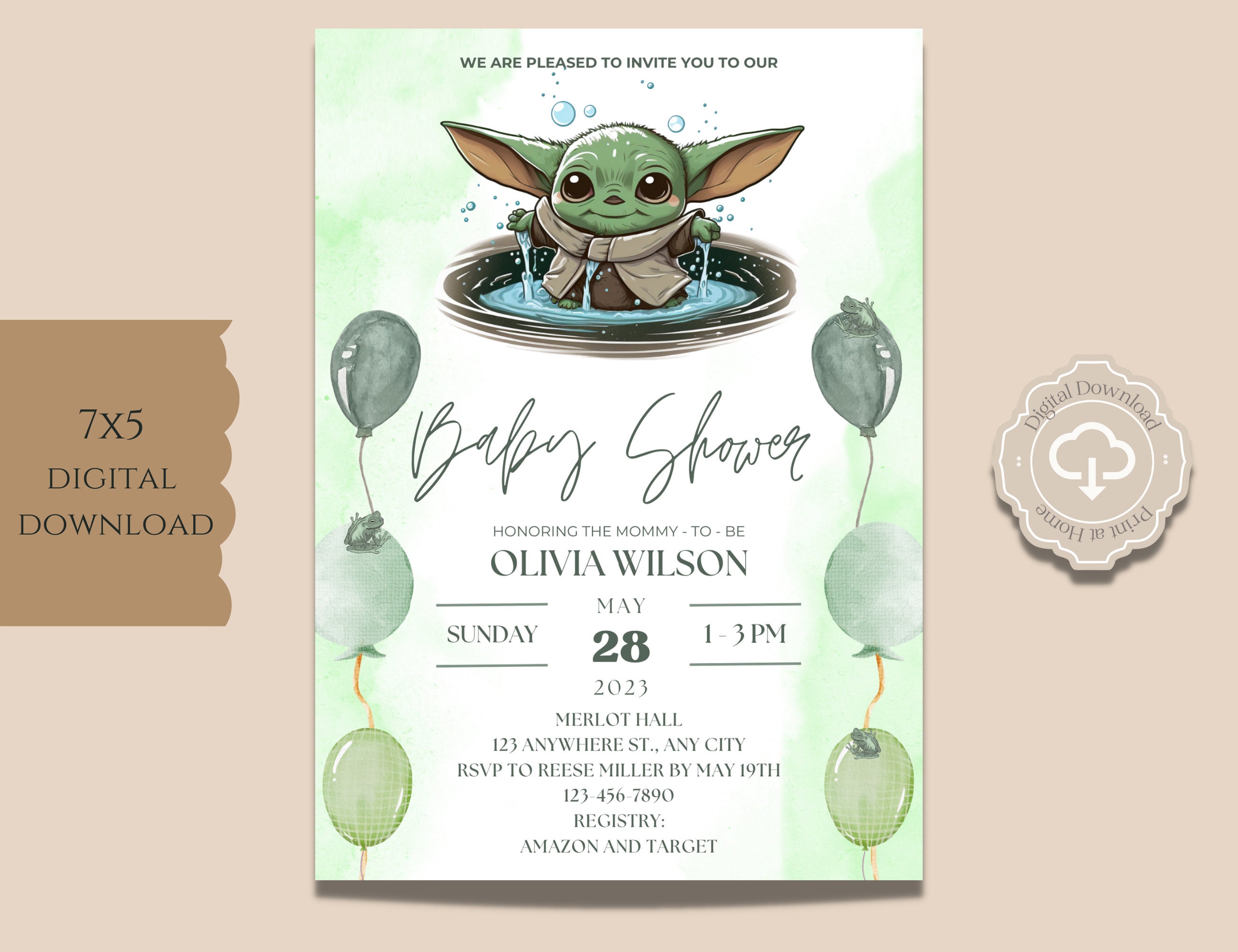Baby Shower de Star Wars, invitación para baby shower de Grogu, invitación de Baby Yoda, hazlo tú mismo de 5 x 7 pulgadas, invitación para baby shower de Baby Yoda, invitación de El Niño