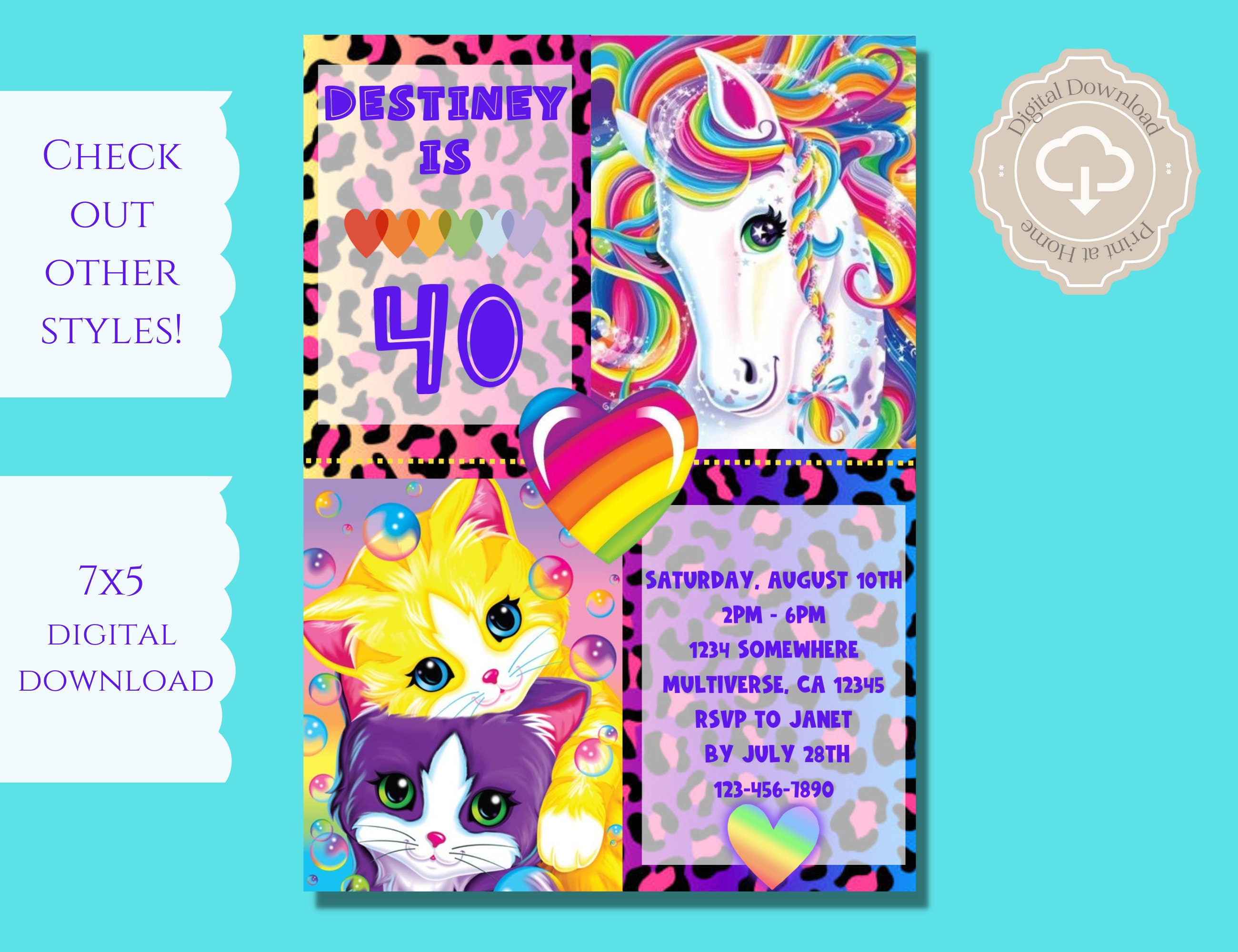Lisa Frank Birthday Invitation GIF &amp; PNG Lisa Frank Rainbow - Etsy Australia