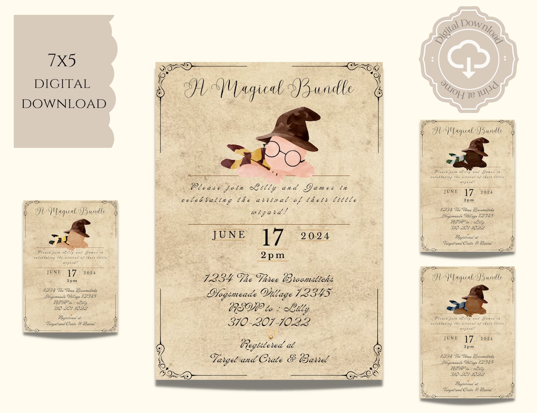 Magical Bundle Invitation, Harry Potter Baby Shower Invitation, Wizard /witch Evite, 5X7 Digital