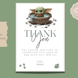 Carte de remerciement bébé Star Wars, carte de remerciement numérique Yoda, remerciement Yoda, téléchargement numérique 5 X 7, téléchargement de remerciement Yoda Grogu