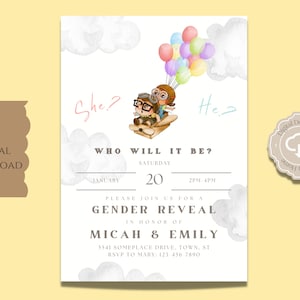 UP Gender Reveal, UP Gender Reveal Invitation, Little Scout Invite, He or She, Gender, Do It Yourself 5x7 IN, Adventure Gender Reveal