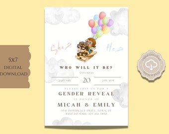 UP Gender Reveal, UP Gender Reveal Invitation, Little Scout Invite, He or She, Gender, Do It Yourself 5x7 IN, Adventure Gender Reveal