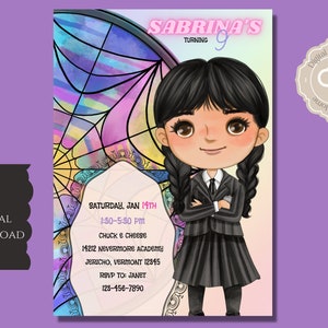 Wednesday Birthday Invitation, Addams Family Digital Invitation, Wednesday Invite, Digital Download Invitation, 5X7 Digital Download