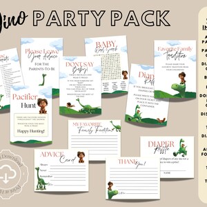 Baby Dino Party Pack DIY, Digital Printouts, DIY Dino Baby Shower, Print at Home Shower Games, Baby Dino Event Printable, Baby Dino Signs