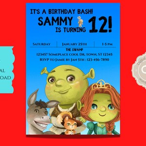 Shrek Birthday Invitation, Shrek Digital Invitation, Shrek Evite, 5X7 Digital Download, Birthday Invitation Instant Download