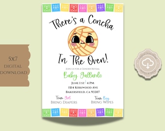 Concha Gender Reveal, Concha Baby Reveal Invitation, Concha in the Oven Invite, Concha Reveal Invite, Digital Invitation Download 5x7 IN