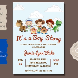 Toy and Animal Shower, Baby Shower Invitation, Toy Invite, Boy Invite, Boy Story, Do It Yourself 5x7 IN,