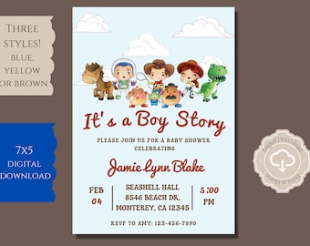 Toy Story Baby Shower Invitation – Boy Shower Printable Invite, Editable Digital Download, It's a Boy Story Theme, 3 Color Options  5x7 IN