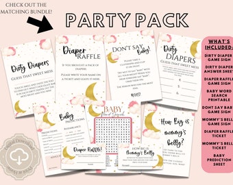 Over The Moon Party Pack DIY, Digital Ausdrucke, DIY Moon Baby Shower, Print at Home Shower Spiele, Baby Event druckbar, Baby Girl Moon
