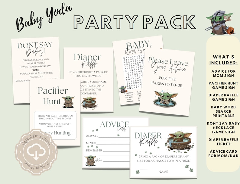 Baby Yoda Party Pack DIY, Digital Printouts, DIY Grogu Baby Shower