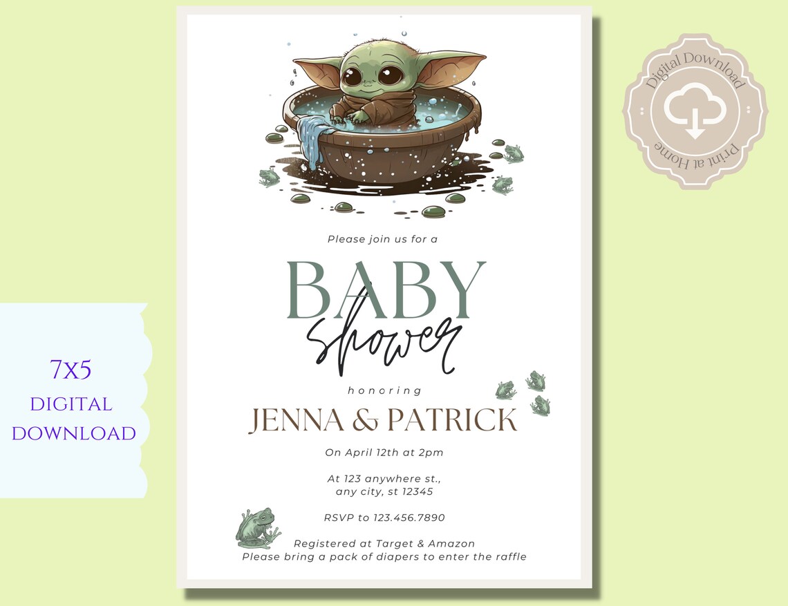 Star Wars Baby Shower, Grogu Baby Shower Invitation, Baby Yoda Invite, Do It Yourself 5x7 IN