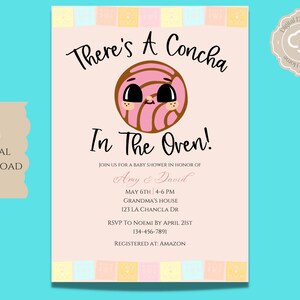 Concha Baby Shower, Concha Baby Shower Einladung, Concha im Ofen einladen, Concha Baby Shower einladen, Digitale Einladung Download 13 x 18 cm
