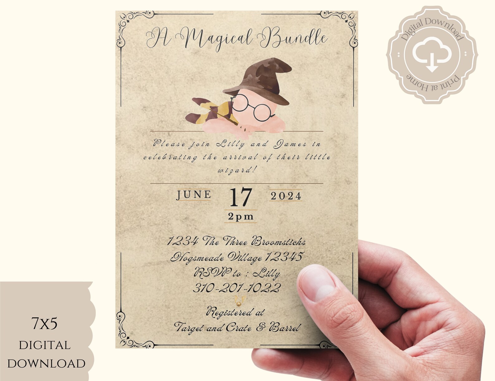 Magical Bundle Invitation, Harry Potter Baby Shower Invitation, Wizard /witch Evite, 5X7 Digital