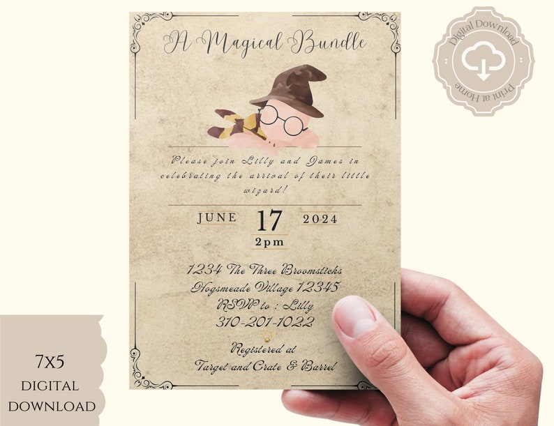 Magical Bundle Invitation, Harry Potter Baby Shower Invitation, Wizard ...