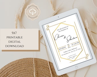 Gold Geo Rahmen Hochzeitseinladung, Solomon 2:16 Vers Einladung. Do It Yourself Hochzeit, Gold Rahmen Individuelle Einladung, Einzigartige Vorlage