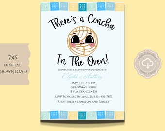 Concha Baby Shower Blue, Concha Baby Shower Invitation, Concha in the Oven Invite, Concha Baby Shower, Digital Invitation Download 5x7 IN