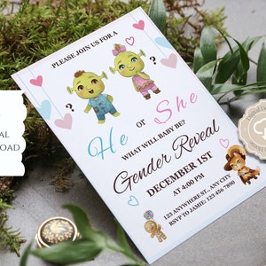 Shrek Gender Reveal, Shrek Gender Reveal Invitation, He or She, Gender