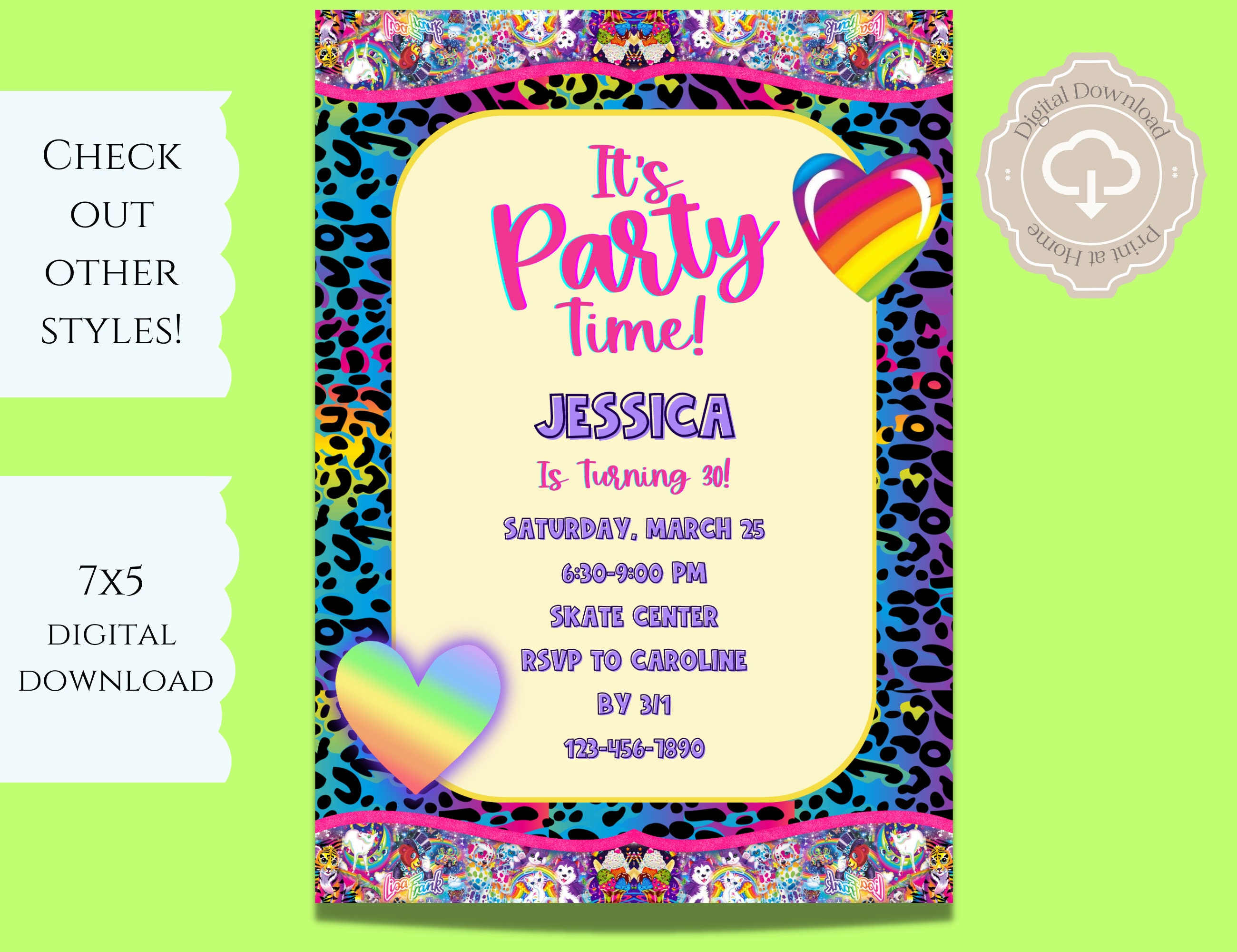 Lisa Frank Birthday Invitation GIF &amp; PNG Lisa Frank Rainbow - Etsy ...