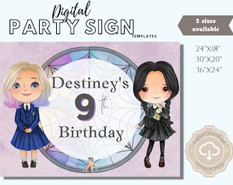 Wednesday & Enid Sign Birthday, Digital Download, Addams Family Digital Sign, Wednesday Addams, Enid Sinclair, Digital Poster, 3 Sizes