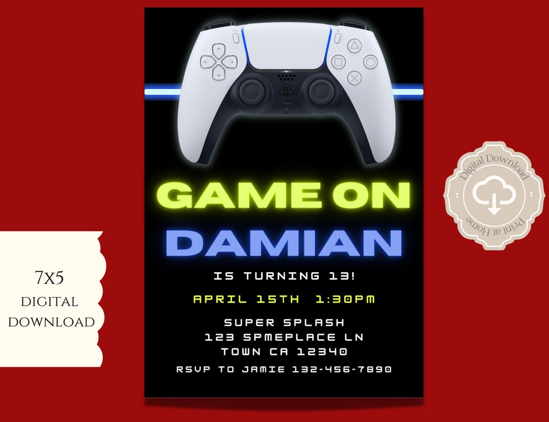 PS5 Birthday Invitation, Gamer Invitation, Gamer Evite, 5X7 Digital