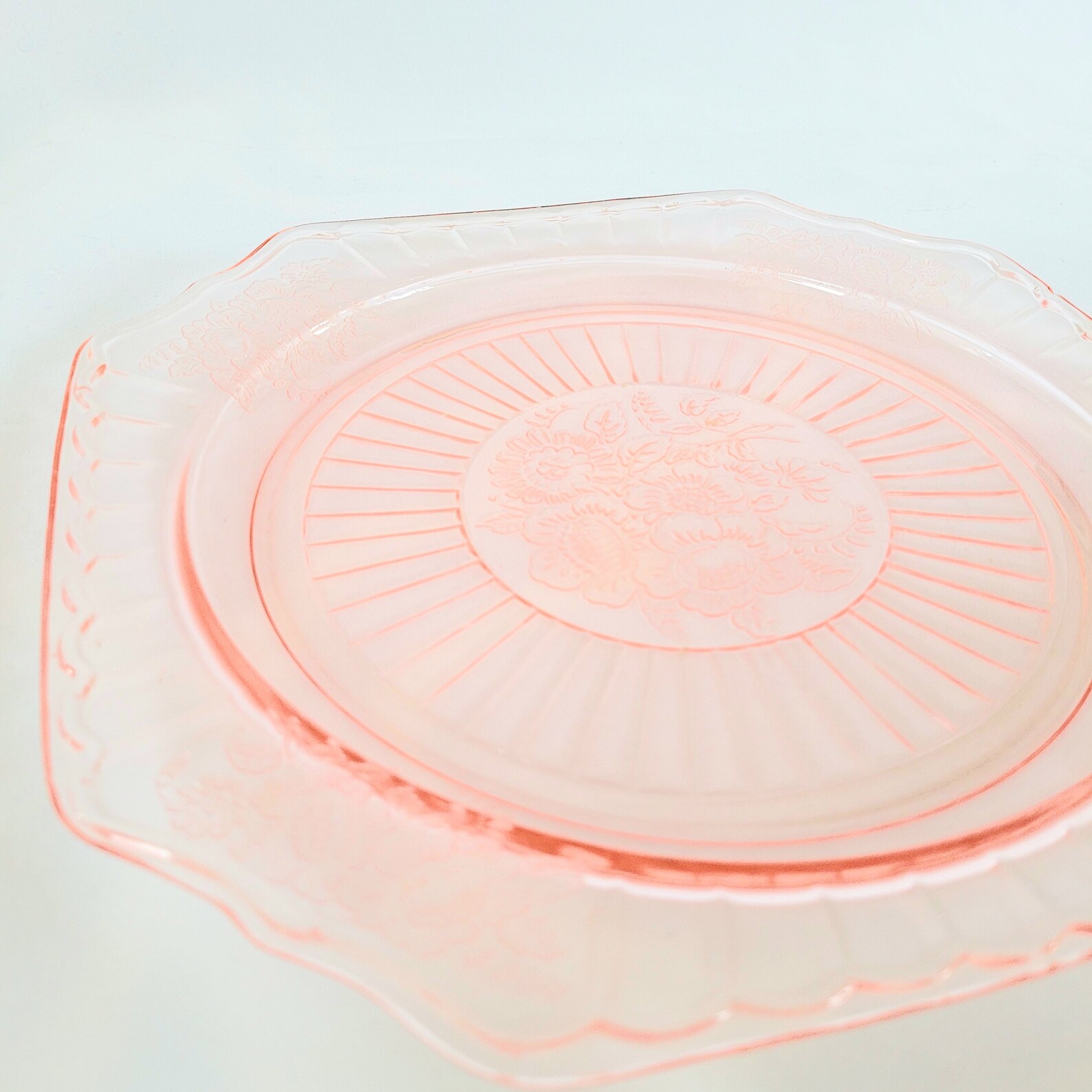 Pink Depression Glass Square Plate