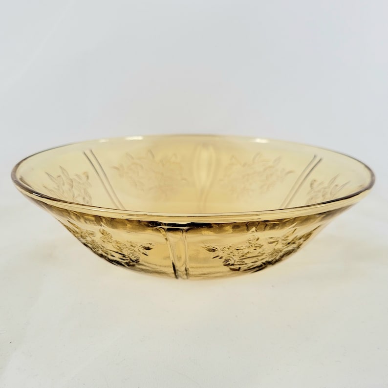 Vintage Amber Sharon Cabbage Rose Depression Glass Bowl Etsy