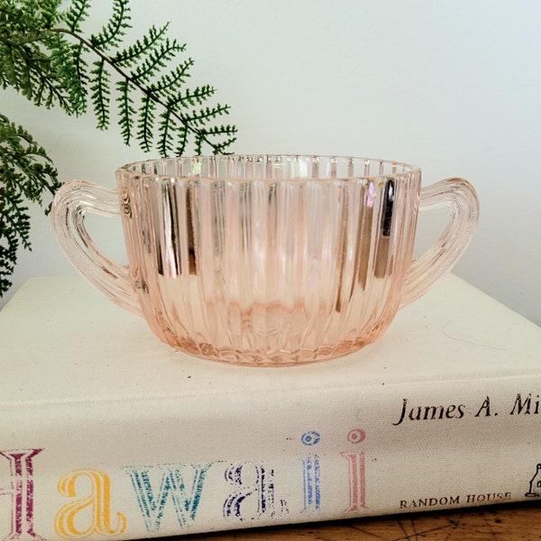 Vintage Anchor Hocking Queen Mary Pink Depression Glass Oval Sugar Bowl