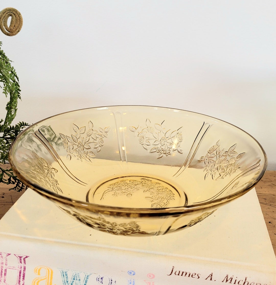 Vintage Amber Sharon Cabbage Rose Depression Glass Bowl Federal Glass Company Etsy