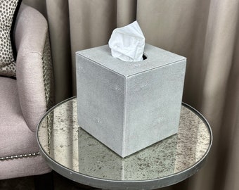 Square tissue box holder for home - silver grey