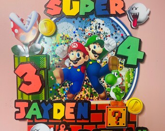 cake topper shaker, Super Mario, birthday, centerpiece,