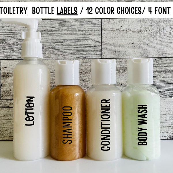 Travel Size Toiletry Labels / Small Bottle Labels / Small Container Labels - Customizable (set of 4) - All Uppercase Letters