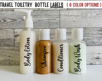 Travel Size Toiletry Labels / Small Bottle Labels / Small Container Labels - Customizable (set of 4) - Script