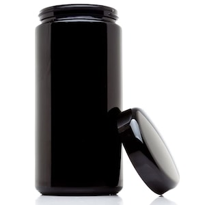 1000ml (1 Litre) Ultraviolet Glass Jar with Black Screw Top Lid - Airtight | Smell Proof | Leak Proof | UV Mason Storage Container Canister
