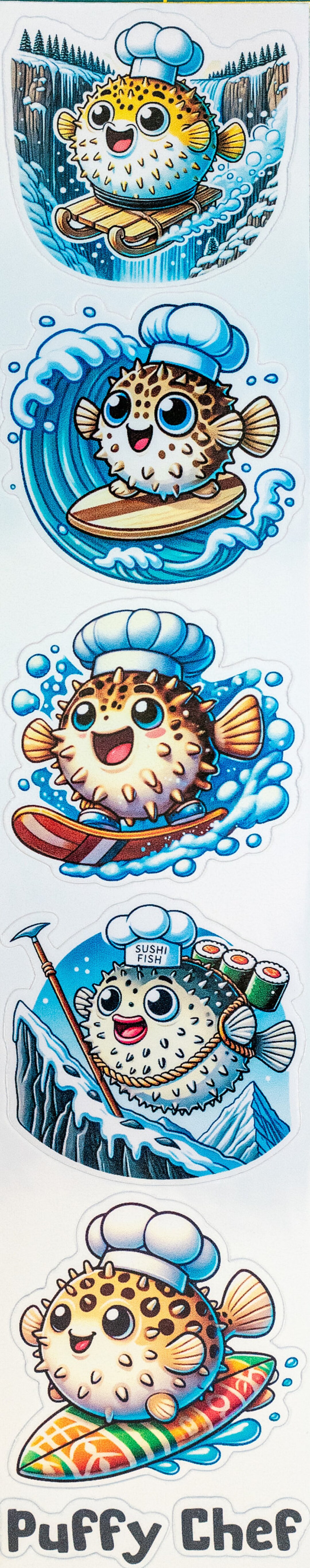Cute Playful Puffer Fish Stickers, Laminated Holographic Foil, Cartoon ...