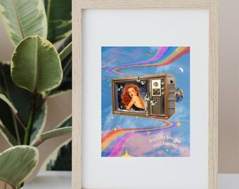 Retro TV Art Print: Rainbows and Butterflies, Signed Madi Arteaga