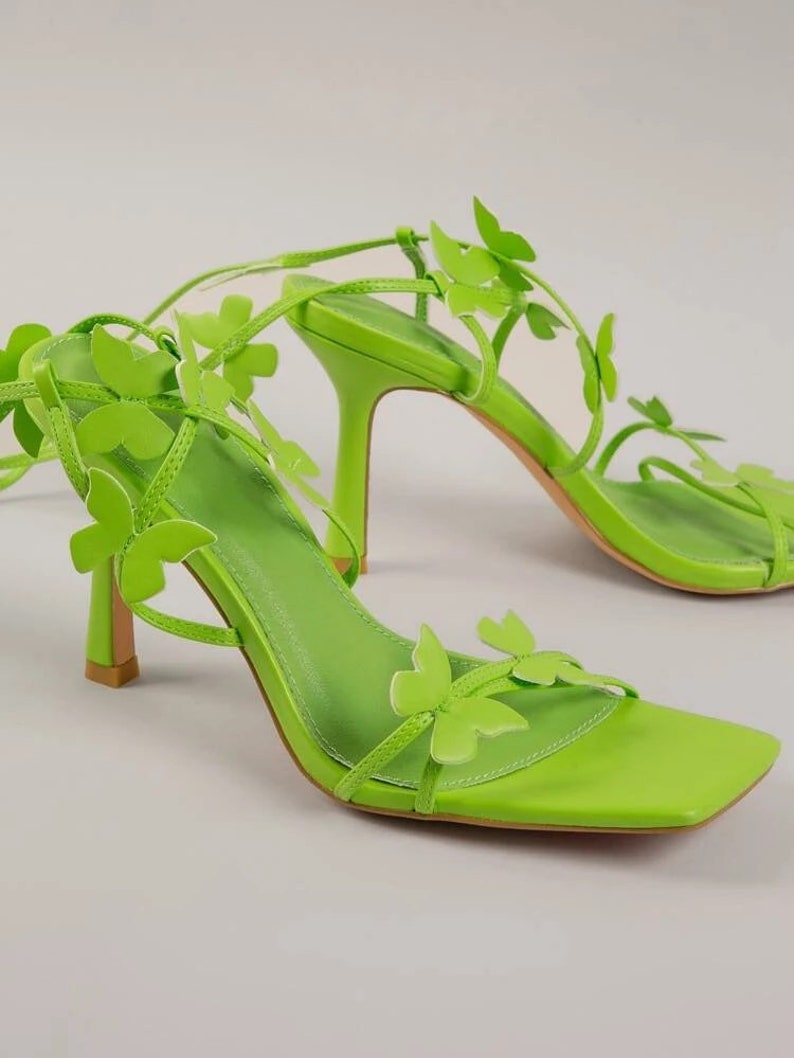 green butterfly heels