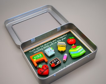 Teacher Magnets + Tin Box | Teacher Appreciation | Cute Magnets | Fridge Magnets | House Warming | Co-Worker | Birthday | Teacher Gift