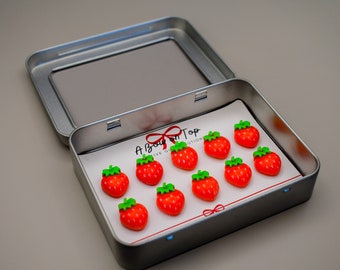 Strawberry Magnets + Tin Box | Cute Magnets | Food Magnets | Fridge Magnets | House Warming | Co-Worker | Birthday | Appreciation | Gift