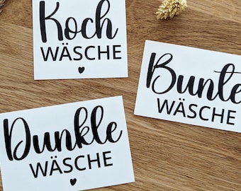 Aufkleber für Wäschesortierung | Sticker für Wäschekorb | Ordnung für Wäsche Sortierung | Schriftzug mit Herz