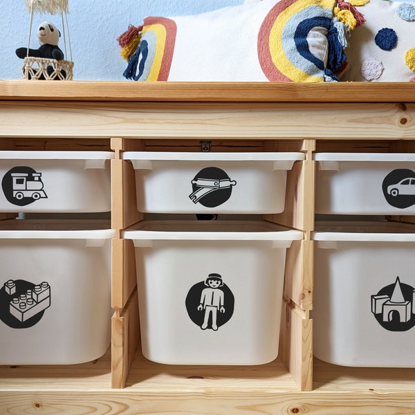 Sticker für Kindermöbel | Aufkleber aus Vinylfolie für Spielzeugbox | Kinderzimmer Organisation | Möbelaufkleber im kindlichen Zeichenstil