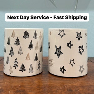 CHRISTMAS trees & stars ceramic pot, Xmas holiday planter, seasonal home decor, table centerpiece decoration, winter gifts, plant pottery