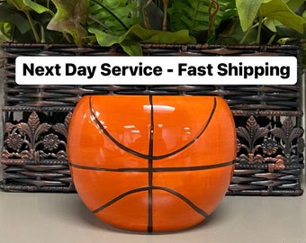 Small ceramic basketball planter, round flower pot, sports home decor, table centerpiece, ball candy bowl, sports fan gifts, boys room
