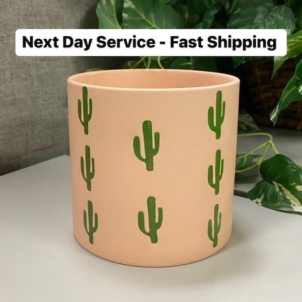 Cactus all-around ceramic planter, terra cotta Arizona Sonora desert cacti style pot, cactus succulent plant lover vase home decor