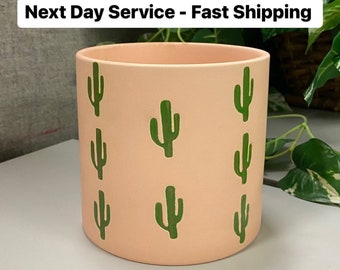 Cactus all-around ceramic planter, terra cotta Arizona Sonora desert cacti style pot, cactus succulent plant lover vase home decor