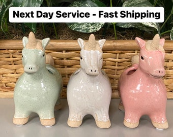 Color unicorn ceramic planter, magical fairy tale horse flower pot home decor, small light plant holder rainbow design animal figure
