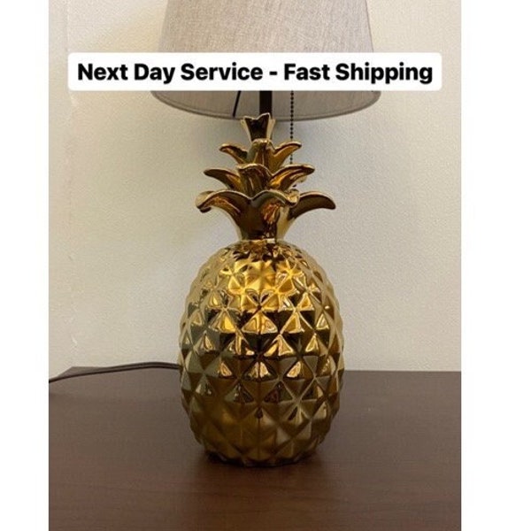 Gold ceramic pineapple figure, ceramic tropical fruit table centerpiece home decor, shiny bright Hawaiian stand for events & parties, gifts